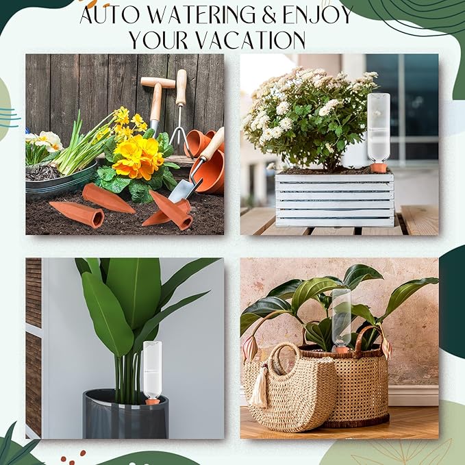 Dandat 32 Pcs 34oz Plant Watering Devices Include Terracotta Self Watering Spikes with 1000ml Plastic Bottles Slow Release Vacation Insert Automatic Plant Waterer Self Water Planter for Garden