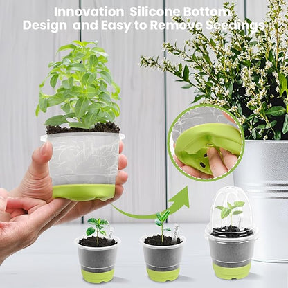 Sckee Clear Nursery Pots for Plants with Lid,30 Packs 4 inch Plastic Seed Starting Pots with Drainage Holes Plant Nursery Pots Silicone Base