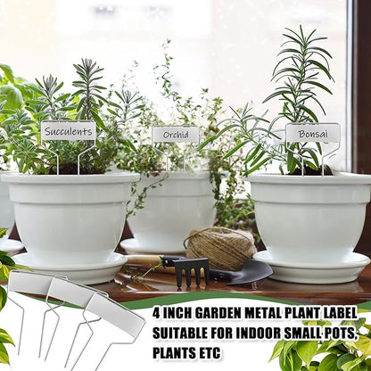 Moxweyeni 60 Pcs Metal Garden Tags Plant Labels for Garden Waterproof Plant Markers with 2 Permanent Pen Planting Nursery Tags Reusable Labels Stake for Plants (Aluminum,4 Inch)