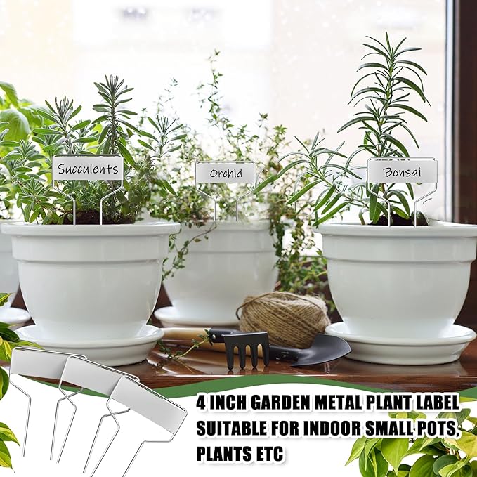 Moxweyeni 60 Pcs Metal Garden Tags Plant Labels for Garden Waterproof Plant Markers with 2 Permanent Pen Planting Nursery Tags Reusable Labels Stake for Plants (Aluminum,6 Inch)