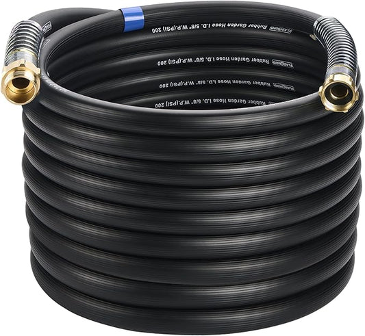 5/8 IN. × 75FT. Flexible Rubber Garden Hose, High Flow 5/8" I.D. Brass Fitting No Memory Durable Heavy Duty Water Hose for Watering, Irrigation, Water Transfer Pump