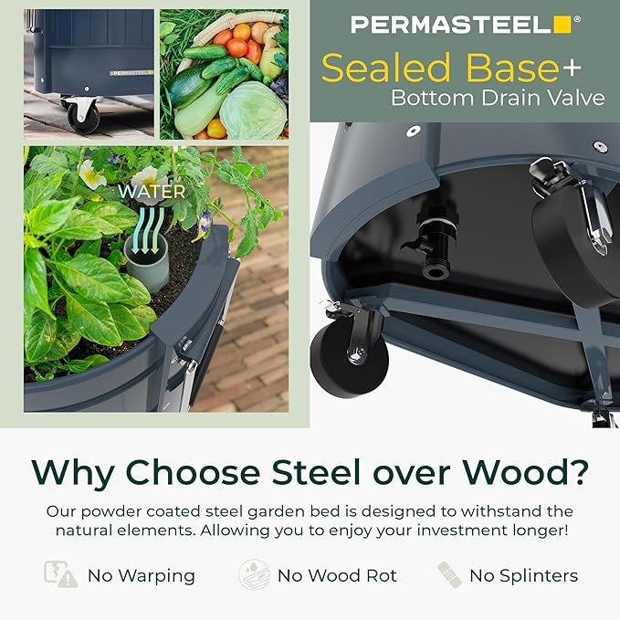 Permasteel Self-Watering Garden Bed, Rolling Planter for Vegetables, Flowers, Herbs, and Fruit, Outdoor Indoor, Caster Wheels, Blue