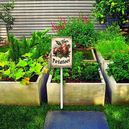 Uptell Vegetable Garden Potatoes Yard Sign Label With Stake Plant Markers For Outdoor Plants Waterproof 7x8.8inch Nursery Garden Outdoor Sign
