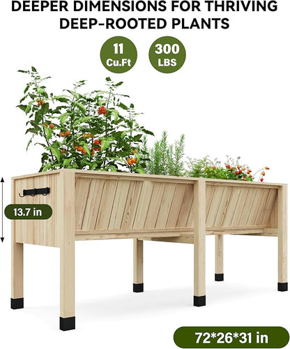GarveeHome Hooks for 6X2X2.5 ft Raised Garden Bed, Wooden Raised Planter Box Outdoor for Growing Vegetables and Herbs, Depth 13.7 Inch，Planter Raised Beds-Natural