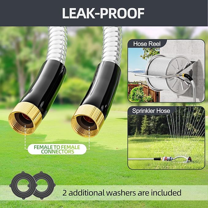 SPECILITE 10FT Short Garden Hose, 1/2" 304 Stainless Steel Leader Hose with Female to Female Brass Fittings, Flexible, Heavy-Duty & Never Kink, Water Pipe for Yard, Outdoor, Lawn