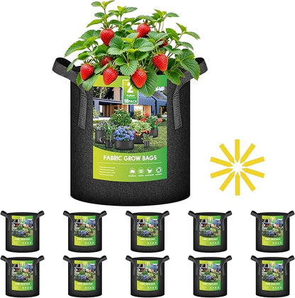 iPower 10 Pack 2 Gallon Grow Bags with Labels, 300G Thickened Nonwoven Plant Fabric Pots with Handles, Aeration Garden Grow Pots for Tomato Potato Vegetables, Fruits, Flowers, Black