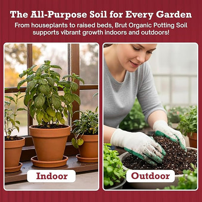 Brut Organic Potting Soil – 1CF, Premium Plant Soil with Organic Worm Castings, Trace Minerals & Perlite – Chemical-Free, Filler-Free – Ideal Potting Mix for Indoor & Outdoor Plants – 1pck