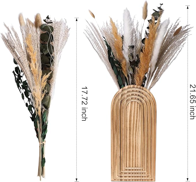 DREAMLOOM 2 Pack Wooden Wall Vases with Dried Pampas Grass and Eucalyptus Plants, Wall Hanging Planters Boho Modern Farmhouse Indoor for Narrow Spaces Entryway Bathroom Home Office Decoration, White