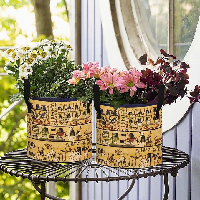 3 Gallon Old Egyptian Papyrus and Hieroglyph Garden Breathable Grow Bag Thickened Heavy Duty Plant Pot Containers with Handles for Potato Tomato Fruits Vegetables Flowers