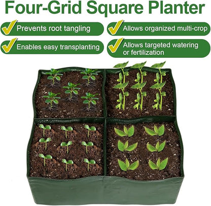 3 Pack Plastic Raised Garden Bed, 4 Grids Square Grow Bags PE Vegetable Planter Bags for Vegetables Durable Planter Box with Drainage Hole Rectangle Container Gardening for Herbs, Flowers