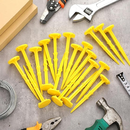 Nuanchu 50 Pcs 5 Inch Low Profile Survey Stakes Hi-vis Garden Property Line Marker Stakes for Lawn Edges, Patios, Gardens, Paver Landscape Fabric Tarps Weed Barriers (Yellow,5 x 1.5 Inches)