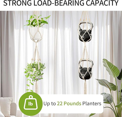 Macrame Plant Hanger - Fits 4 to 8 inches Pots for Indoor Outdoor, 49"/72" 2 Sizes Set, Ivory (POTS NOT Included)