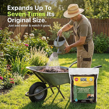 Premium Nutrient Rich Lawn Top Dressing Turf Expanding Coco Coir Mix – 10 LB Covers up to 400 sq. ft. – Grow Thicker Greener Grass in Drought Heat Conditions – Save Water, Seed, & Fertilizer