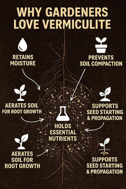 Horticultural Organic Vermiculite for Plants - Medium Grade - Natural Soil Additive for Gardening, Houseplants, Mushrooms, Potted Plants, Hydroponics, Terrariums (2 Quart)