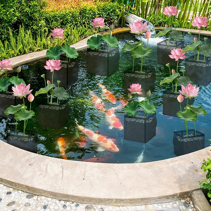 6 Pcs Pond Pots for Plants, Pond Plant Baskets with Handles, 7.1" Reusable Aquatic Pond Planting Bags, Durable Breathe Reusable Fabric Plant pots for Aquatic Plants, Lily, Carrot, Lotus (1 Gallon)