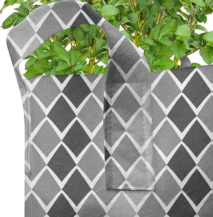 Ambesonne Grey and White Grow Bags 5-Pack, Geometric Ombre, Heavyduty Fabric Pots with Handles for Plants, Grey Charcoal