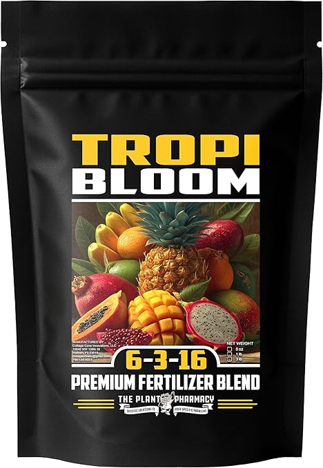 Fertilizer Commercial Grade | TropiBloom 6-3-16 | 1 Pound | Custom Professional Mix Blend | High-Potassium | Tropical Fruit Trees | Micronutrients with Chelated Iron | Support Yield Flavor Structure