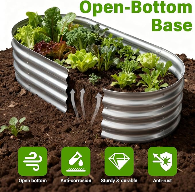 Galvanized Raised Garden Bed for Outdoor: 4X2X1ft Durable Metal Vegetable Plant Container Kit - Oval Planter Box for Gardening Flower Trough