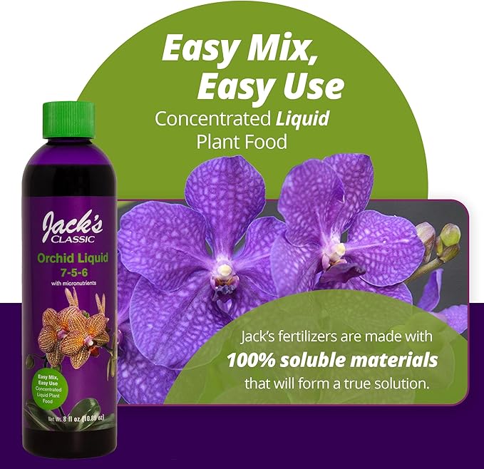Jack's Classic 7-5-6 Orchid Liquid Concentrated Fertilizer with Micronutrients for Vegetative Growth and Prolific Blooming, 8 fl oz