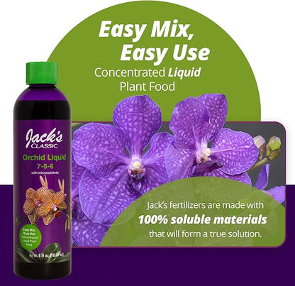 Jack's Classic 7-5-6 Orchid Liquid Concentrated Fertilizer with Micronutrients for Vegetative Growth and Prolific Blooming, 8 fl oz
