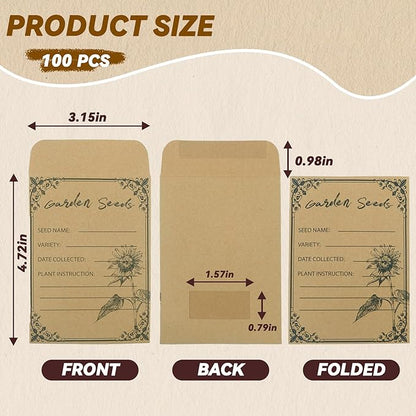 100 Pieces Seed Envelopes - Seed Packets Self Adhesive Sealing Small Seed Saving Envelopes With Clear Window for Storage 4.72 * 3.15 Inch for Collection Vegetable Plants Garden Seeds