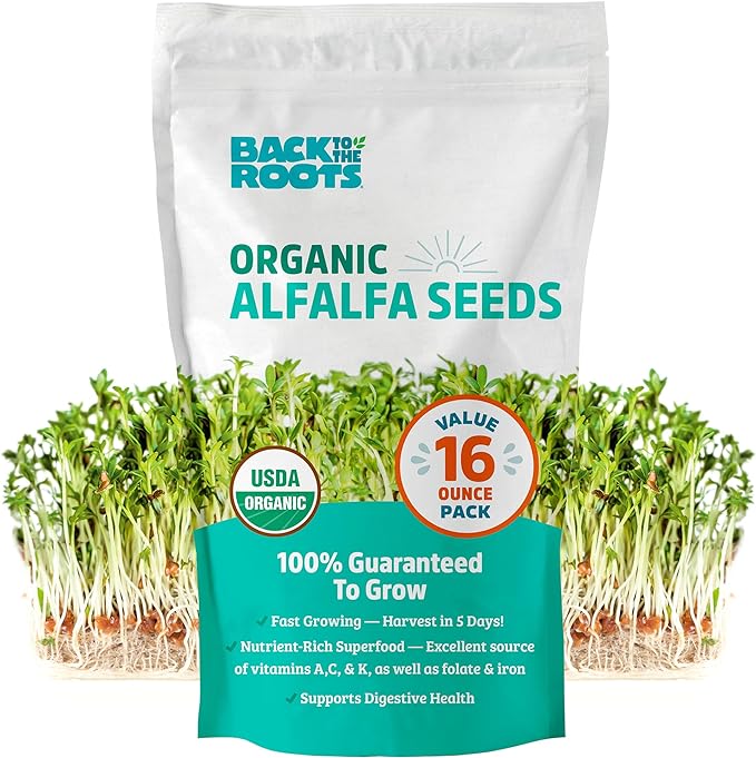Back to The Roots 100% Organic Alfalfa Seeds | 1 Pound Non-GMO | Nutrient Dense, Easy to Grow, Rich in Fiber