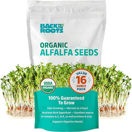 Back to The Roots 100% Organic Alfalfa Seeds | 1 Pound Non-GMO | Nutrient Dense, Easy to Grow, Rich in Fiber
