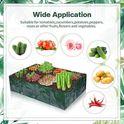 Irenare 2 Pcs 35 Gallon Fabric Raised Garden Beds Planters PE Planting Bed with 8 Divided Grids Rectangle Garden Beds Outdoor Flower Bed with 8 Drainage Holes for Vegetables Fruits Flowers(Green)