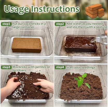 Riare 4pcs Organic Coco Coir Bricks Soil Blocks- 100% Natural Compressed Coco Peat Brick Coconut Fiber Substrate with Low EC& pH Balance, High Expansion Coco Coir Pith Coconut Husk for Garden