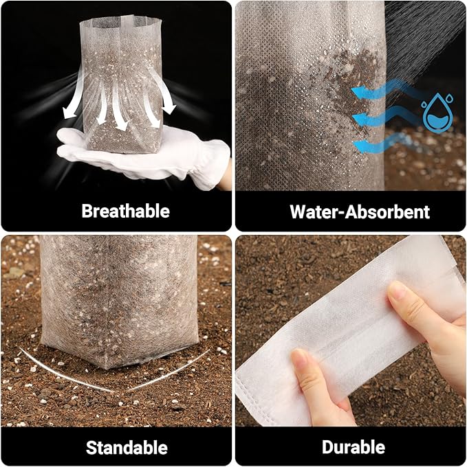 Seedling Grow Bags for Plants Bulk, 6x8 inches Sturdy Non-Woven Nursery Bags, 100PCS Solid Plant Grow Seed Starter Bag, Fabric Seedling Pots Pouches Planting Home Garden Supply