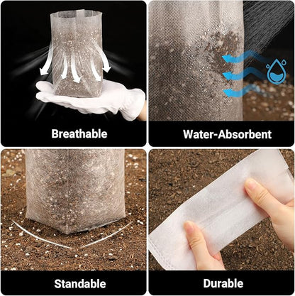 Seedling Grow Bags for Plants Bulk, 6x8 inches Sturdy Non-Woven Nursery Bags, 100PCS Solid Plant Grow Seed Starter Bag, Fabric Seedling Pots Pouches Planting Home Garden Supply