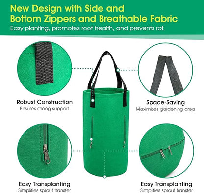 3 Piece Upside Down Tomato & Strawberry Planter Set - Hanging Grow Bags with 4 Side Zippers & 1 Bottom Zipper - Tomato Kit & Strawberry Kit for Easy Vertical Gardening