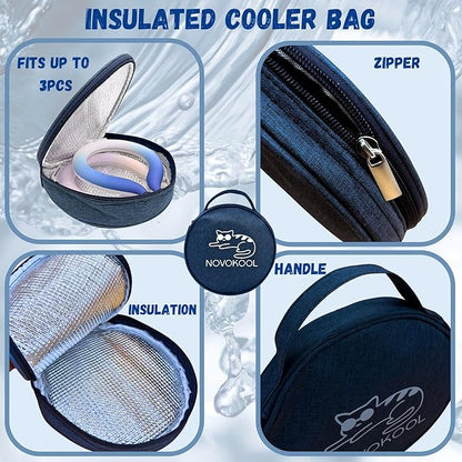 2 Pack Neck Cooling Tube with Insulated Bag - Reusable Ice Ring Neck Cooler Indoor Outdoor - Wearable Cooling Wrap - Relief for Summer and Hot Flashes - Ice Ring Freezes Under 64℉(Purple+Blue)