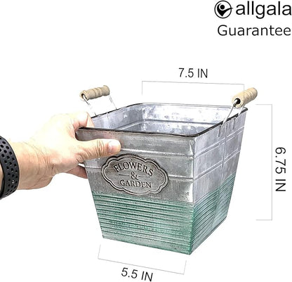 allgala Galvanized Planter Pot Indoor and Outdoor Decoration-Square-7"-HD88305
