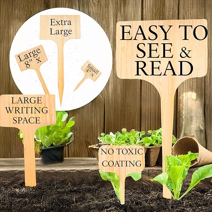 50-Pack 12" Extra-Tall Bamboo Garden Markers – Large Plant Labels for Herbs, Flowers and Vegetables – Easy-Read Full-Size Tags – Great Gift for Gardeners