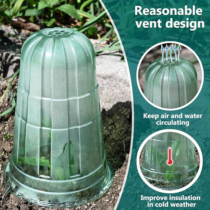 10 Pack Garden Cloches for Plants, Reusable Bell Plant Protector, Garden Protection from Animals Snails Birds Chickens Insect, 9.85" H X 7.3" D (Green)