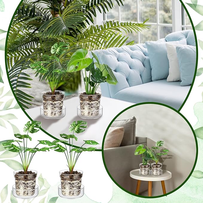 Baderke 4 Inch Glass Plant Pots with Saucer, Flower Nursery Plant Pots with Drainage for Flower Seed Starter Transparent Seedling (1 Set)