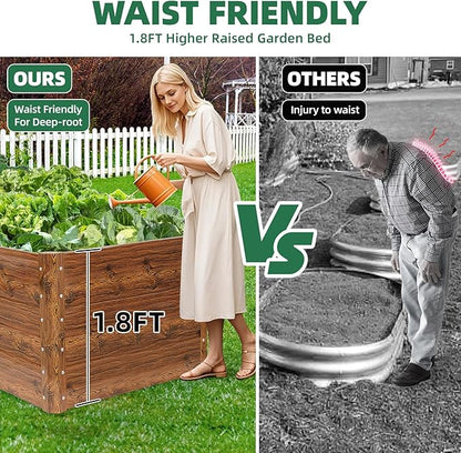 G GOOD GAIN 6x3x1.8ft Raised Garden Bed - Metal Planter Box Outdoor with Weed Barrier Fabric | Deep Root Raised Beds for Gardening Vegetables Flowers Herb Fruits (Wood Grain)