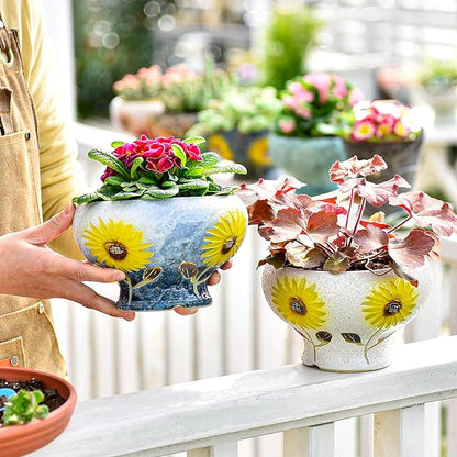 Sungmor Small Succulent Planters Set of 2, Beautiful Hand Crafted Ceramic Plant Pots Cute Cactus Pot, 6.5 Inch Flower Pots for Indoor Plants with Drainage, Desktop Windowsill Home Office Decor Pots