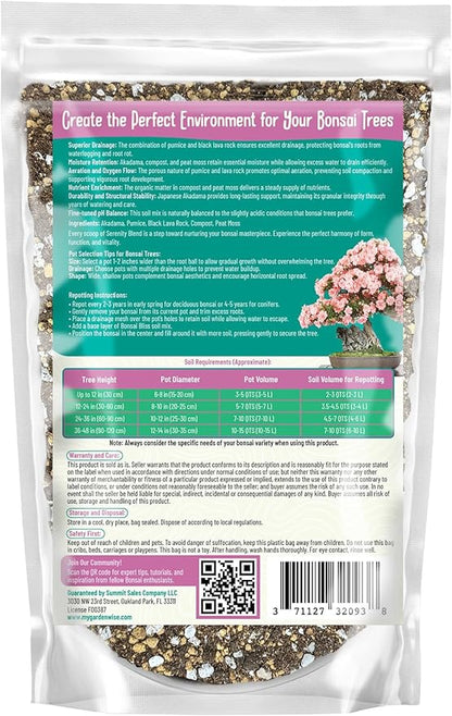 Serenity Blend Bonsai Soil Mix – Moisture-Retentive & Organic for Flowering, Fruiting, and Tropical Bonsai Trees – Handcrafted in The USA with Akadama & Compost (1 Quart)