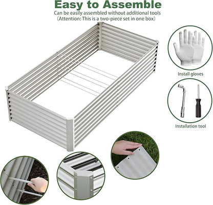 8x4x2ft Raised Garden Beds Kit, Galvanized Planter Garden Boxes Outdoor, Metal Raised Garden Beds for Vegetables,Fruits,Herb,Flower,Silver