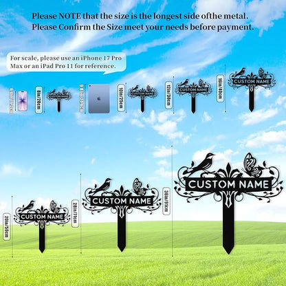 Custom Metal Garden Sign with Stake, Personalized Bird & Butterfly Garden Signs for Outside, Customized Garden Name Signs for Yard Lawn Outdoor Decor Gardening Gifts for Moms Grandmas Gardeners