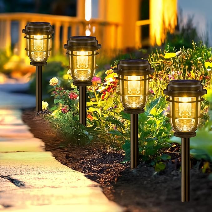 Bright Solar Pathway Lights Outdoor, 8 Pack Waterproof IP65, Auto On/Off Solar Powered Garden Lights for Yard Lawn Walkway Landscape Pool Outside - 3-in-1 Hanging, Tabletop & Stake Lighting