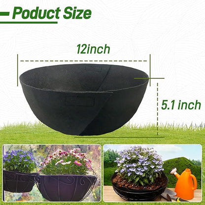4 Pack 12 Inch Fabric Planter Basket Liner- Felt Flower Pot Liners Replacement Coco Fiber Liner for Hanging Basket Flowers Round Hanging Basket Liners Prevent Birds from Nesting