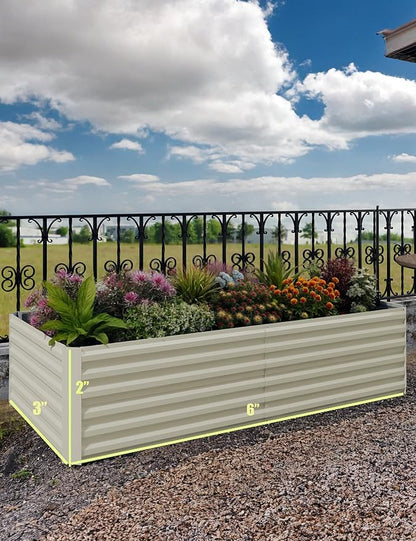 GarveeLife 6x3x2 ft Galvanized Raised Garden Bed, 24" Tall Metal Planter Box for Flowers Vegetables, Rust-Resistant Raised Garden Beds for Gardening, Easy Assembly Outdoor Garden Box & Planters,Beige