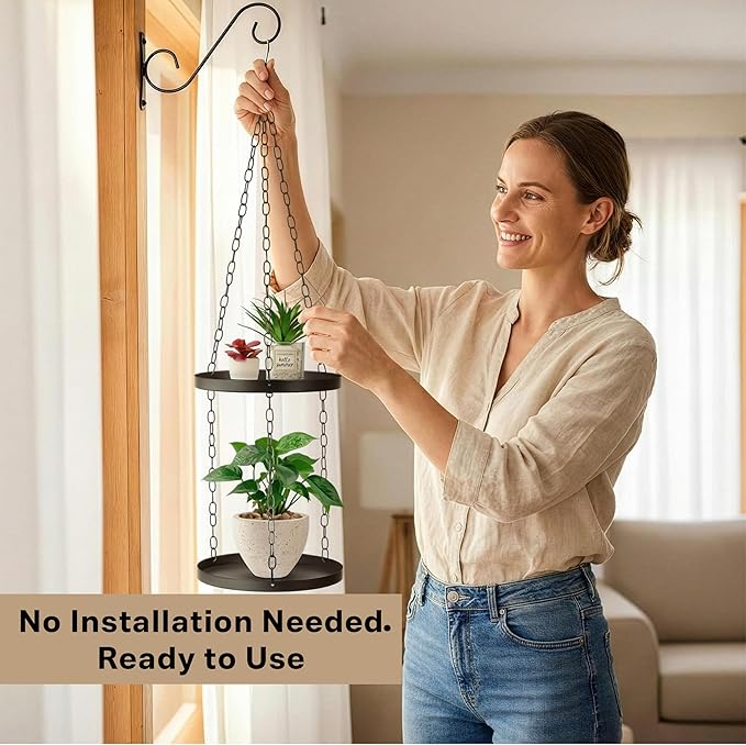 Shinehola Hanging Planters for Indoor Outdoor Plants 9", Plant Hanger Indoor | Metal Hanging Plant Holder, 2-Tier Hanging Planter Shelf, Hanging Basket, No Plant/Pot Included