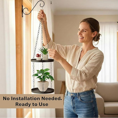 Shinehola Hanging Planters for Indoor Outdoor Plants 9", Plant Hanger Indoor | Metal Hanging Plant Holder, 2-Tier Hanging Planter Shelf, Hanging Basket, No Plant/Pot Included