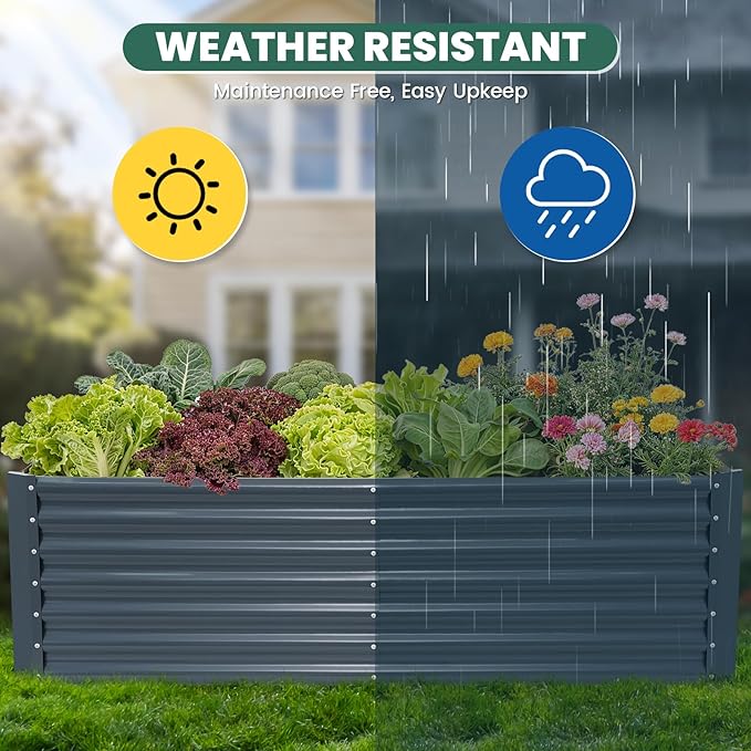 G GOOD GAIN 6x3x2 ft Galvanized Raised Garden Bed Kit, Large Metal Planter Box Outdoor for Vegetables, Flowers, Herbs, 24" Tall 269 Gallon Capacity Deep Root Design, Grey