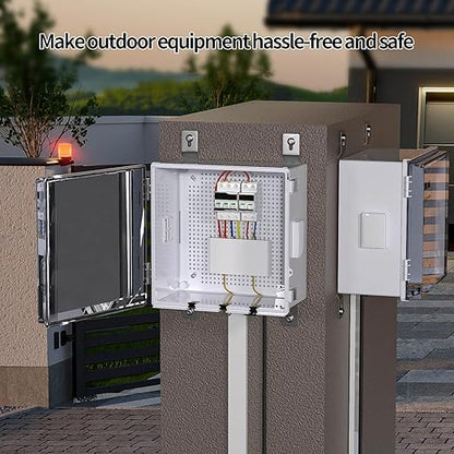 ABS Electrical Junction Box, Ventilated Design, Cable Grommets, IP65 Waterproof Enclosure, Indoor/Outdoor Use with Mounting Panel. (Clear Cover, 11.9"x11.9"x7")