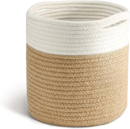 TIMEYARD Jute Rope Plant Basket Small Woven Storage Baskets for Up to 7" Planter, 8" x 8" Decorative Plant Pot Cover Woven Planter Basket Laundry Baskets with Handles Modern Home Décor